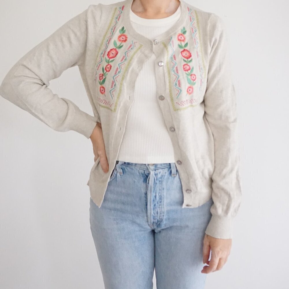 Sundance 100% Cotton Embroidered Floral Button Cardigan Boho Cottagecore S
